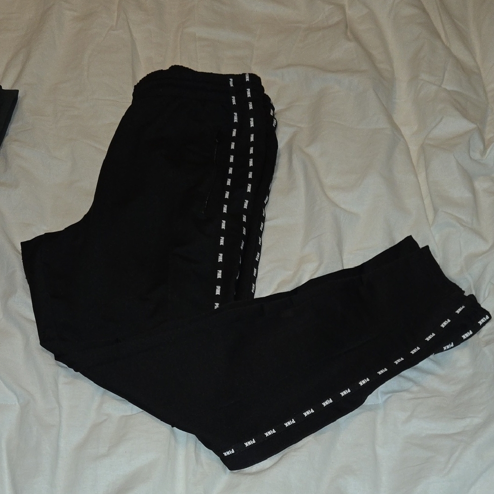 Black Track Pants with White Detailing And Piping